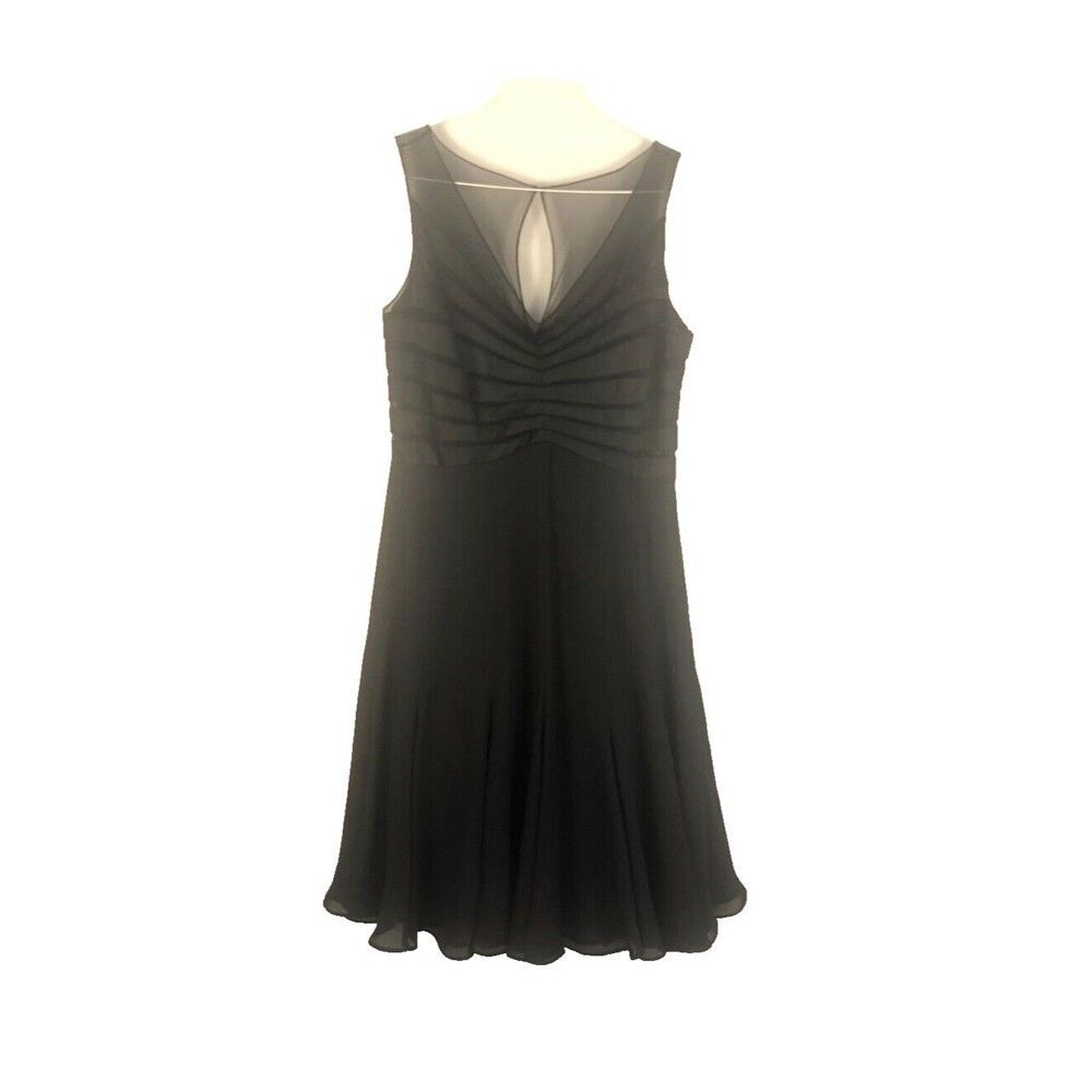 Chetta B Evening Cocktail Dress Size 8 Black Satin LBD Sheer Lined Sexy